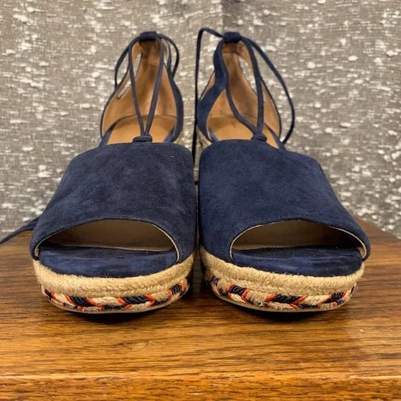 Cabi 6001 Isla Tassel Ankle Tie Espadrille Wedges Navy Blue Women's 8.5M - Picture 3 of 12